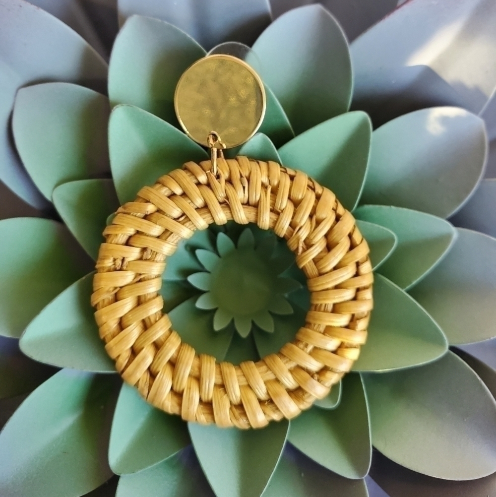 NEW Rattan Boho Woven Earrings - Picture 2 of 4